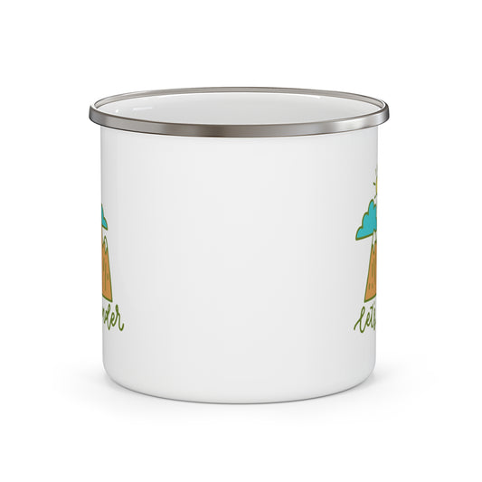 Lets Wander Enamel Camping Mug - Mountain Adventure Coffee Cup, Outdoor Travel Mug