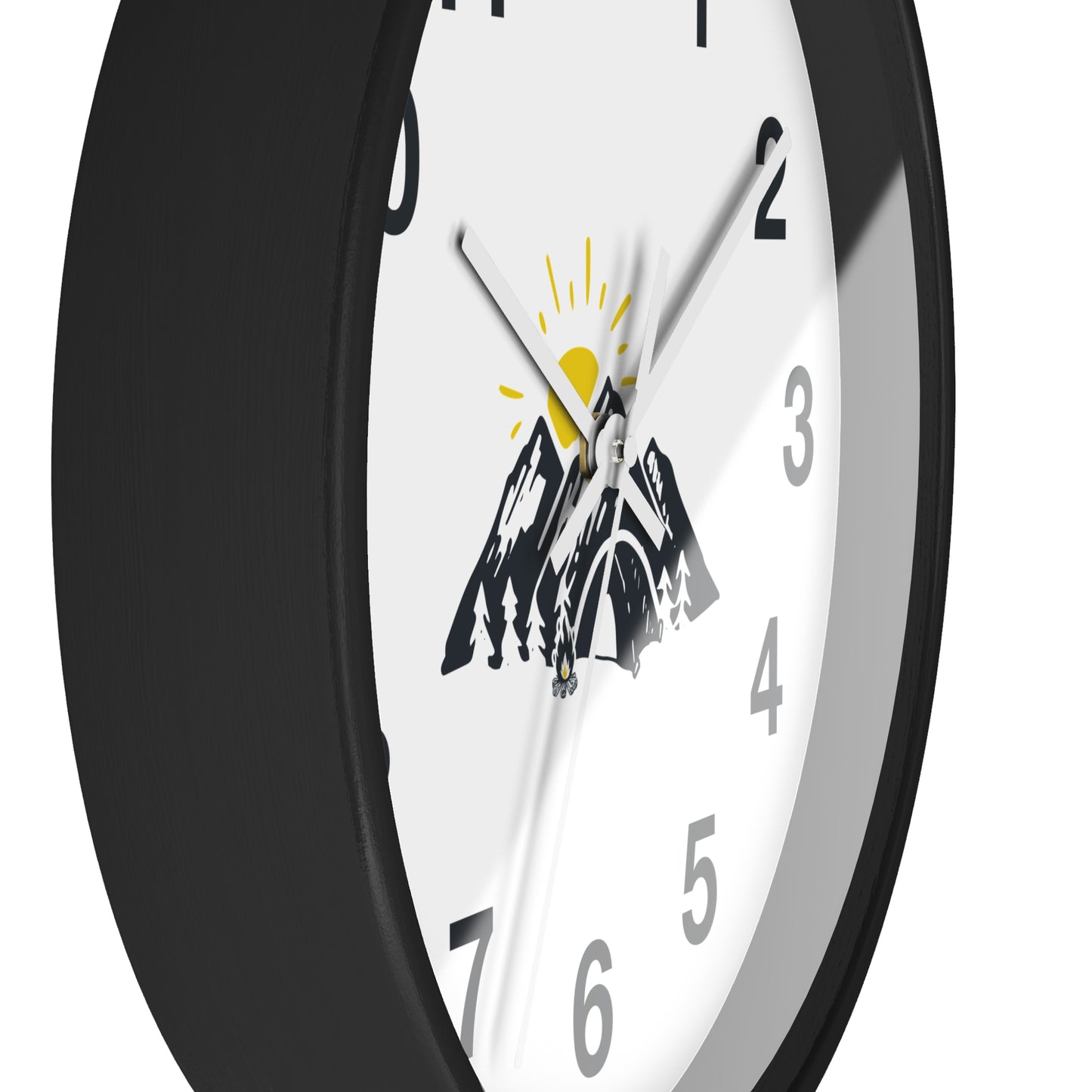 Mountain Camping Wall Clock - Sunrise Tent Design, Minimal Nature Home Decor