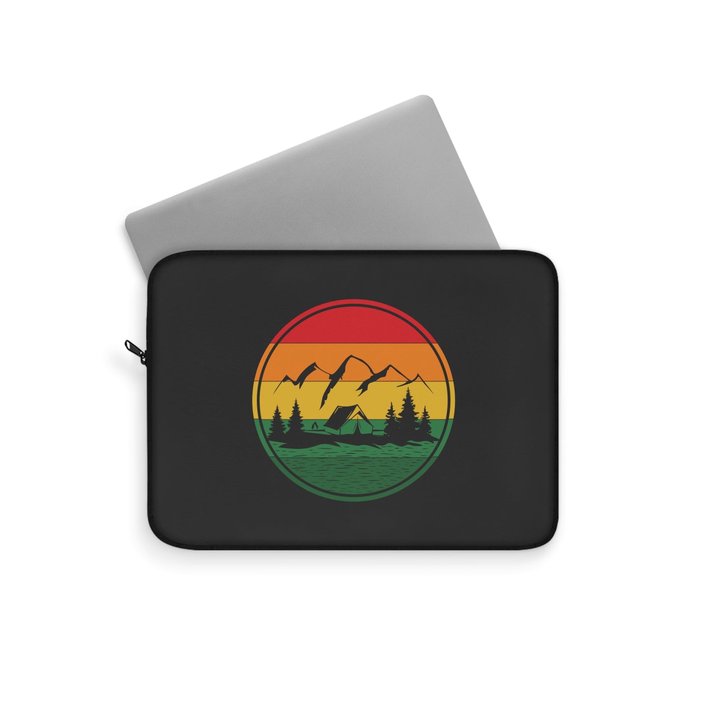 Retro Mountain Lake Laptop Sleeve with Sunset Camping Nature Design
