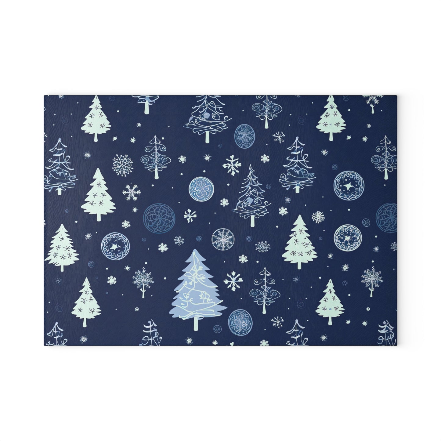 Winter Forest Pattern Glass Cutting Board - Cozy Holiday Kitchen Board, Snowy Tree Design