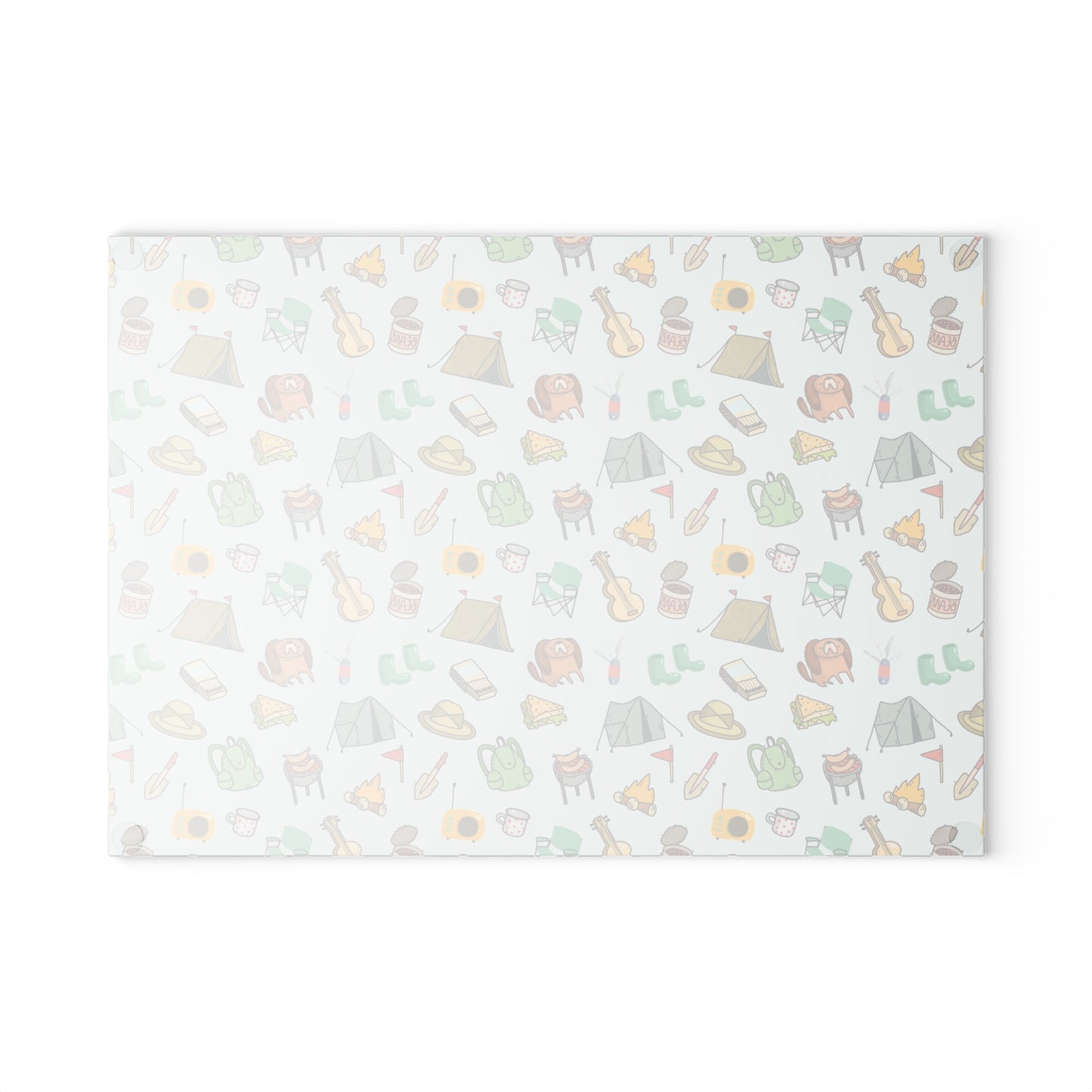 Camping Essentials Pattern Glass Cutting Board - Outdoor Kitchen Board for Campers & Adventure Lovers