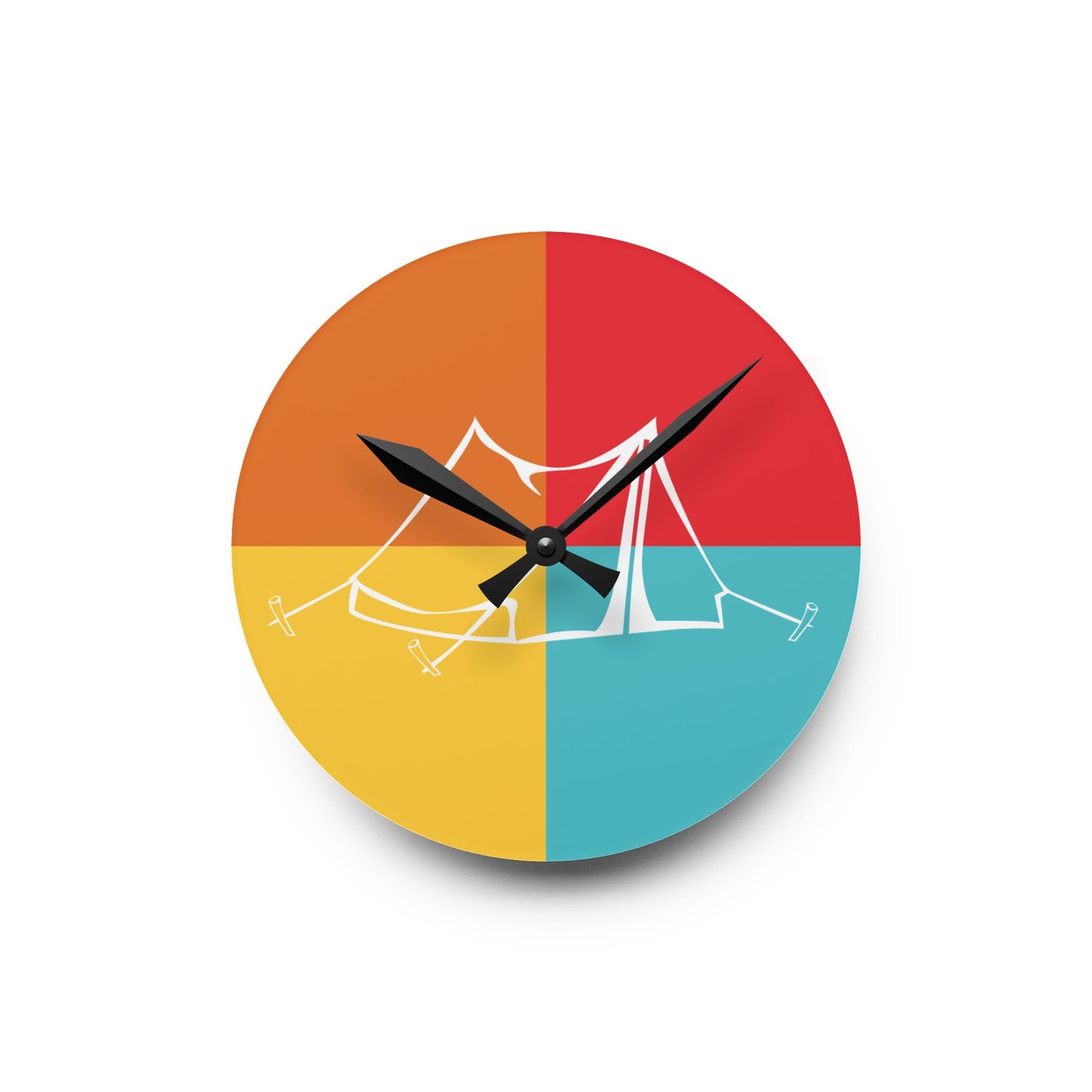 Minimal Camping Acrylic Wall Clock - Modern Color Block Nature Home Decor