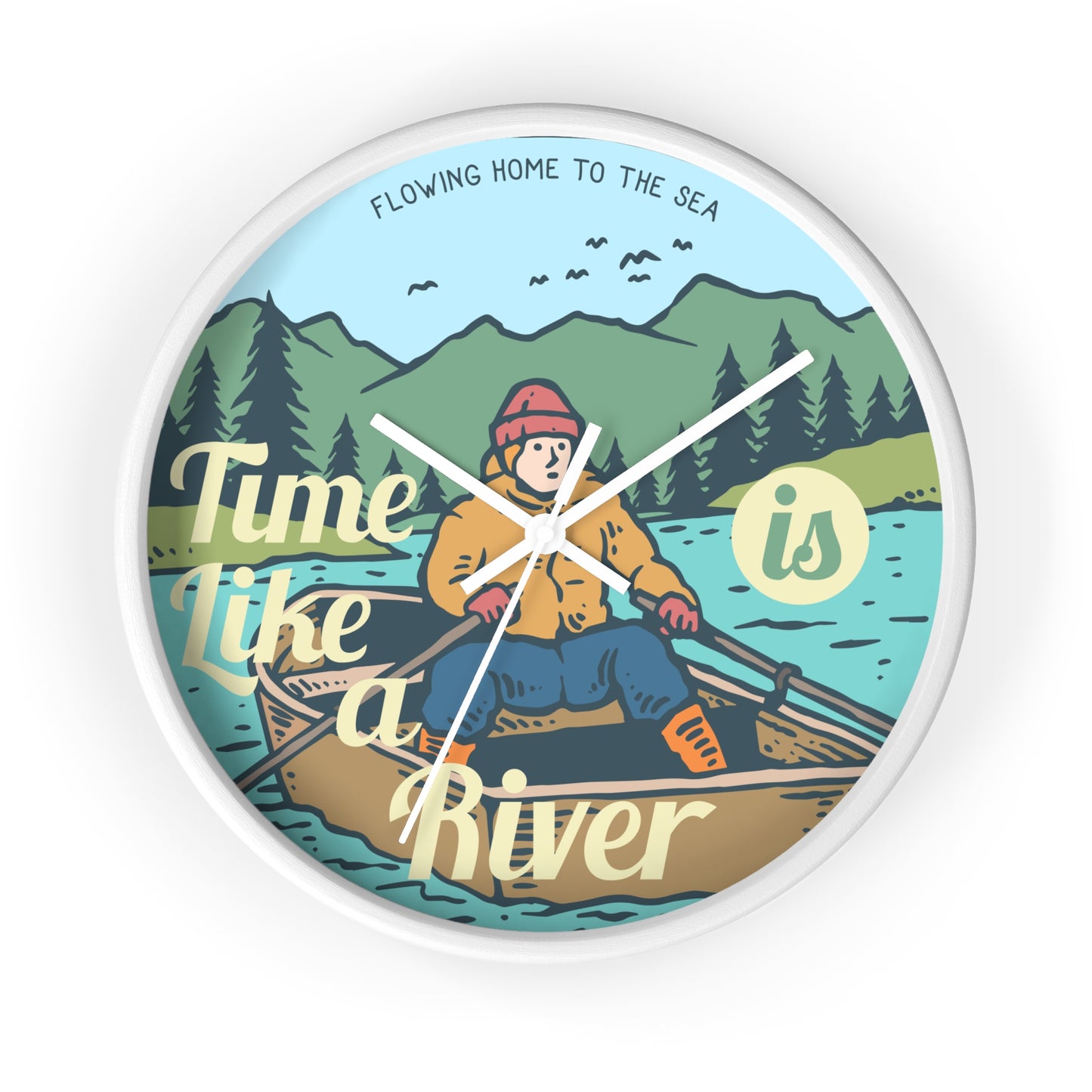 Time Is Like a River Wall Clock - Cozy Nature Home Decor with Calm Outdoor Illustration