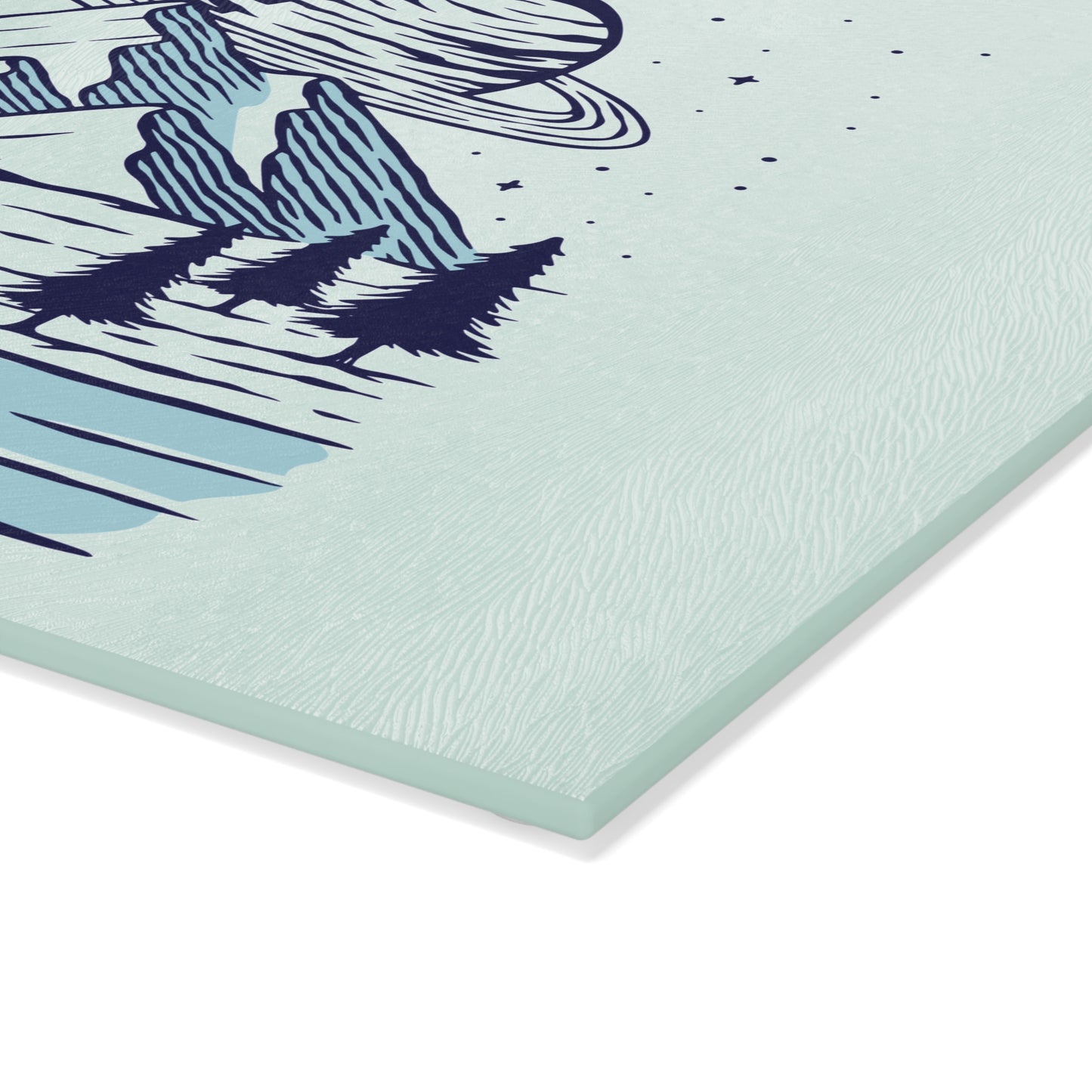 Cosmic Mountain River Glass Cutting Board with Night Nature Illustration
