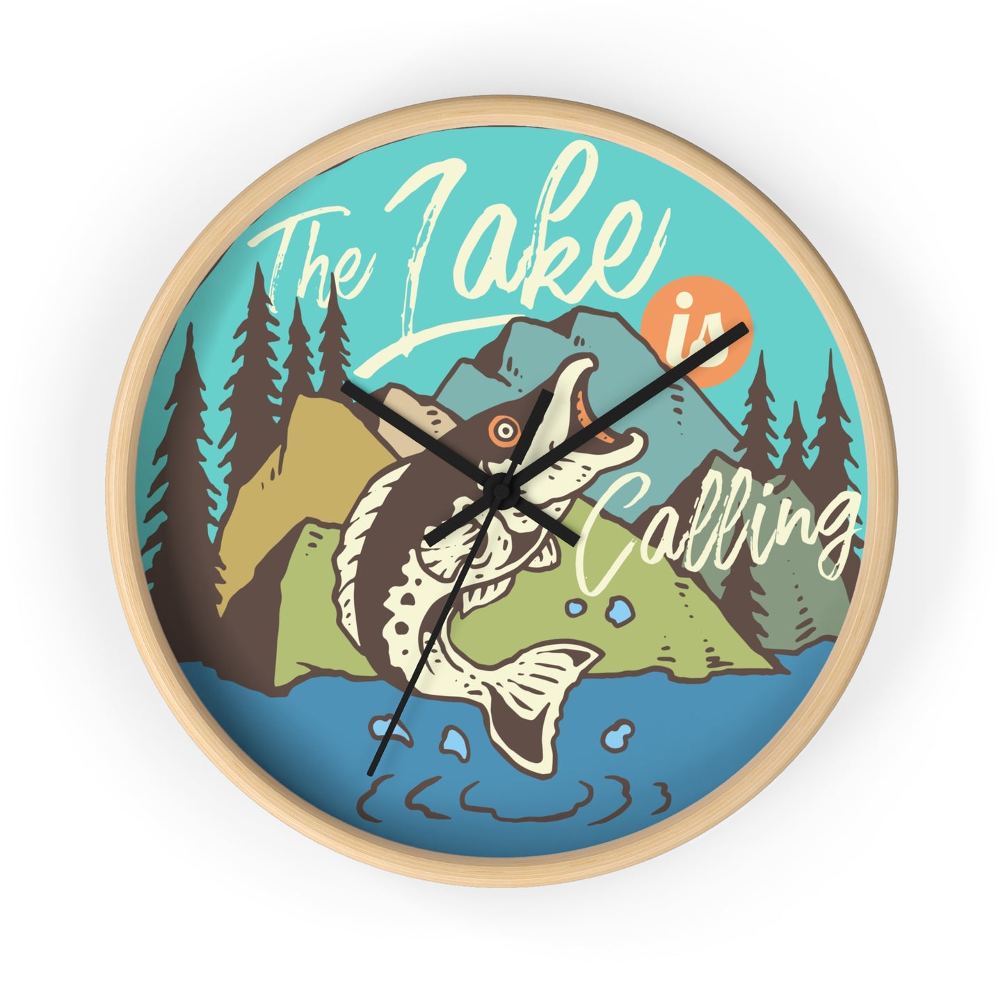 The Lake Is Calling Wall Clock - Cozy Nature Home Decor with Fishing Illustration