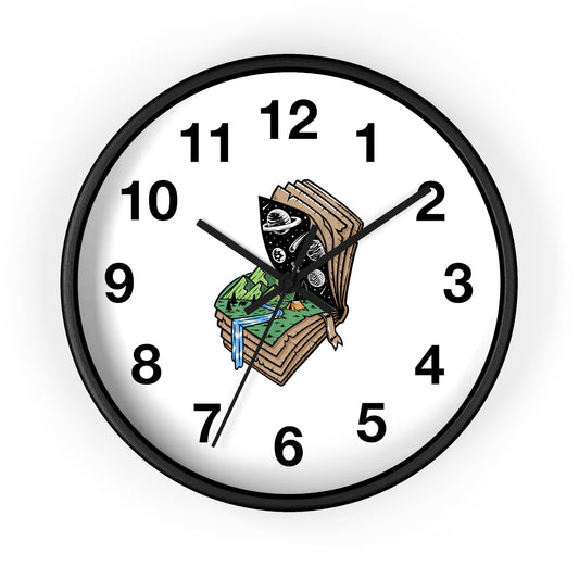Cosmic Mountain Layers Wall Clock with Nature and Space Illustration