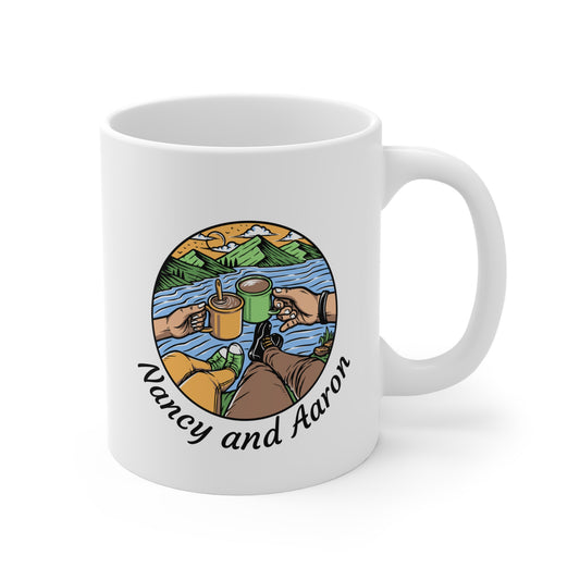 Personalized Travel Cheers Mug - Custom Couple Names Adventure Coffee Cup
