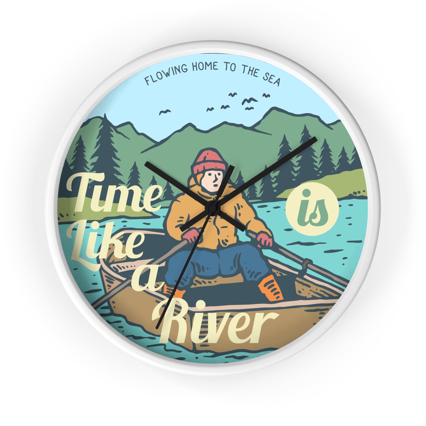 Time Is Like a River Wall Clock - Cozy Nature Home Decor with Calm Outdoor Illustration