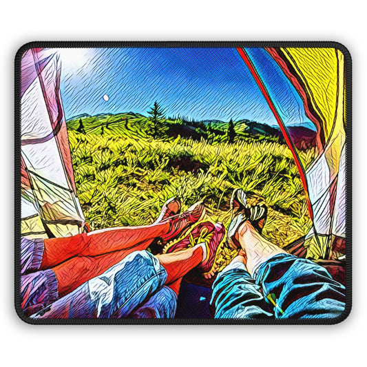 Tent View Mouse Pad – Summer Camping Relaxation Scene