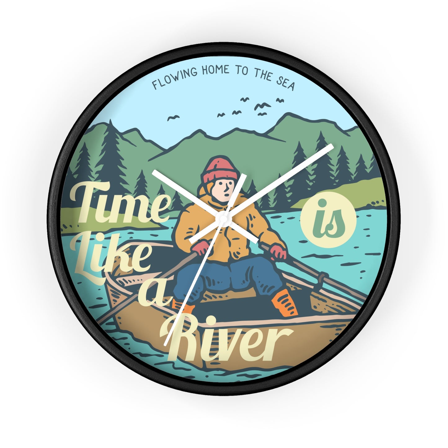 Time Is Like a River Wall Clock - Cozy Nature Home Decor with Calm Outdoor Illustration