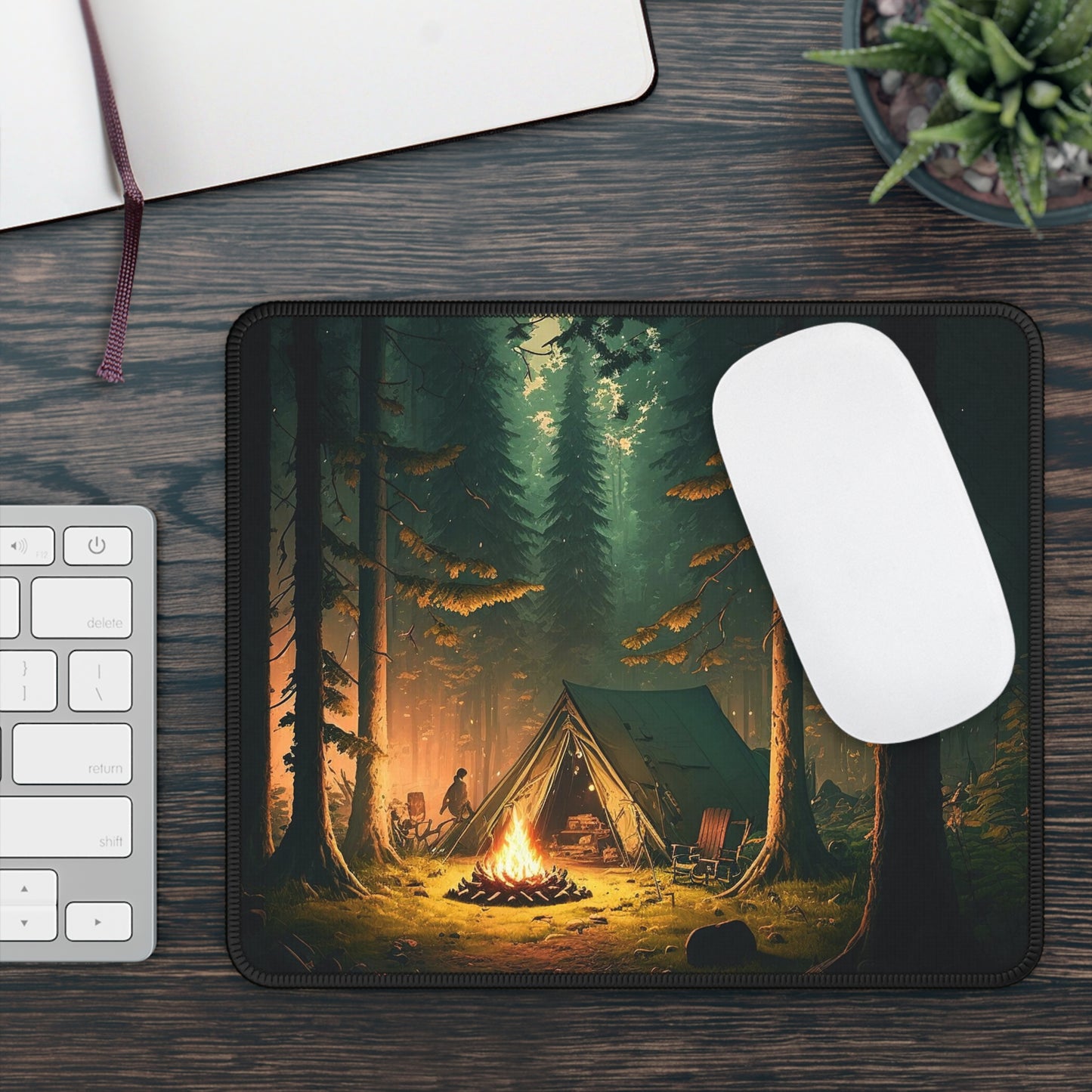 Forest Campfire Mouse Pad - Cozy Nature Desk Decor for Outdoor and Camping Lovers