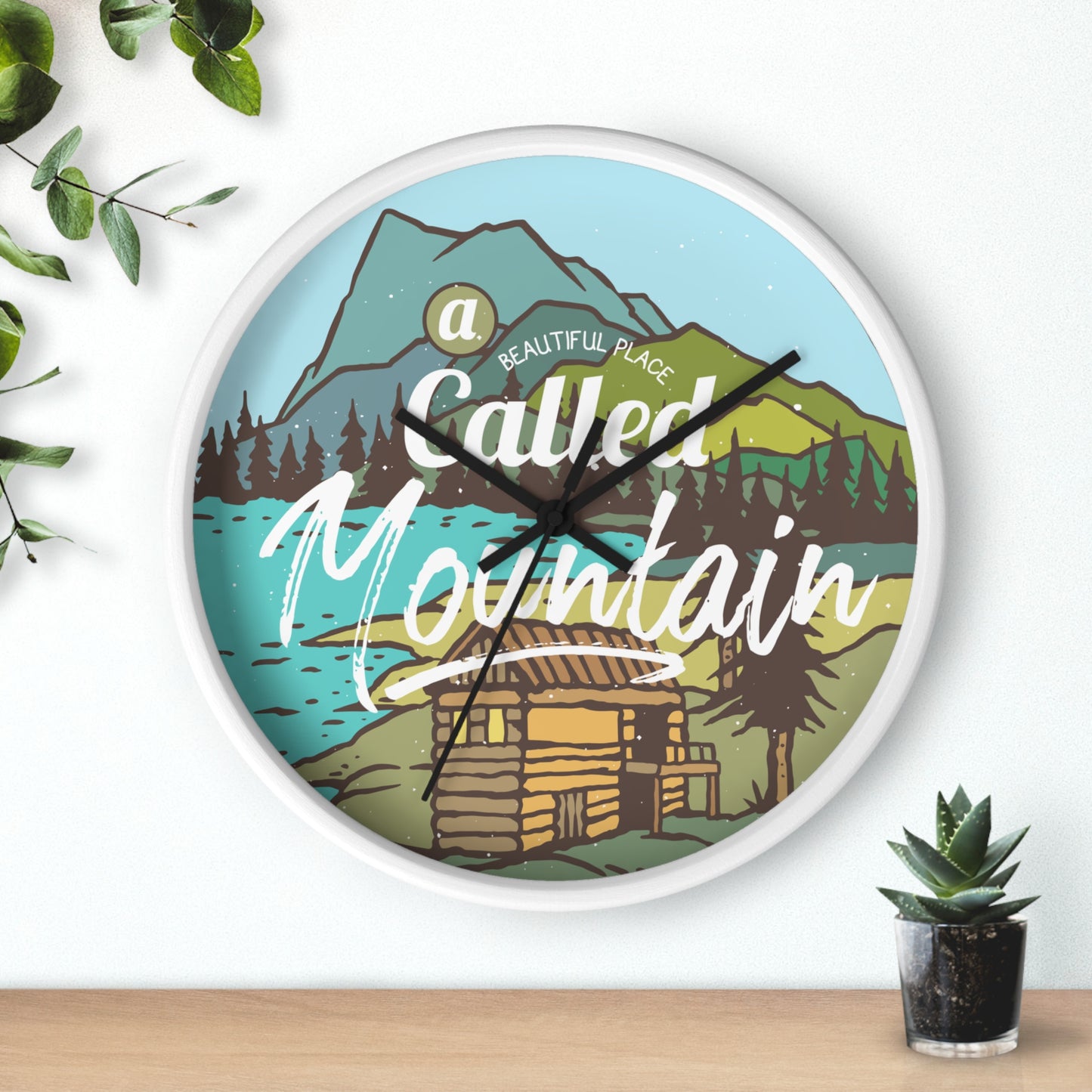 A Beautiful Place Called Mountain Wall Clock - Cozy Nature Home Decor with Cabin Illustration