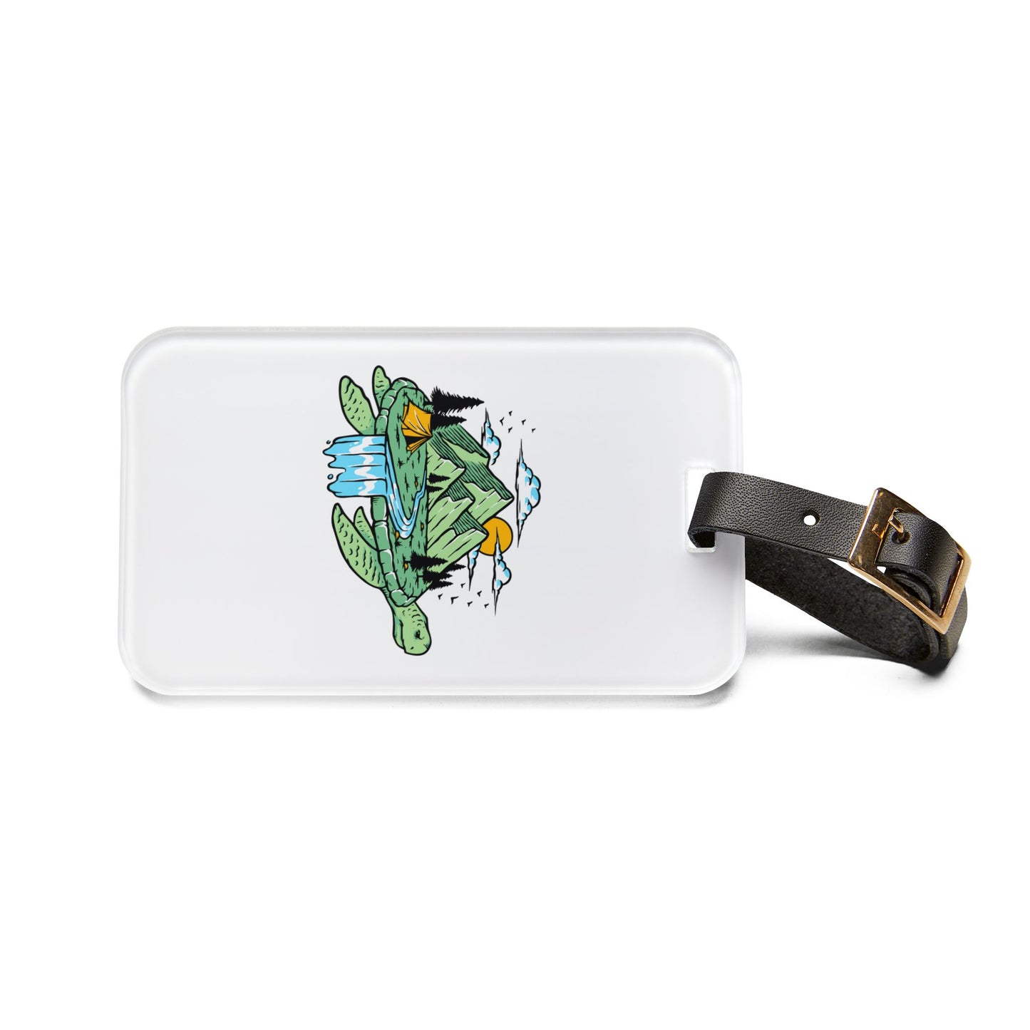 Adventure Turtle Luggage Tag - Nature Travel Bag Tag with Mountain & Camping Illustration for Explorers