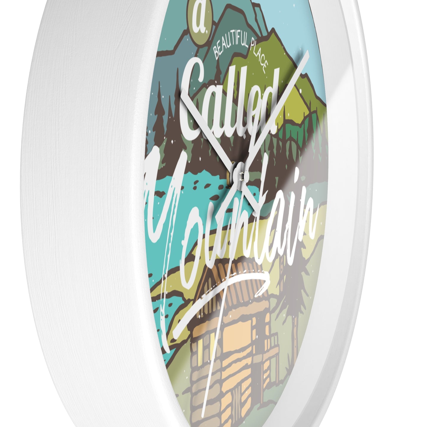 A Beautiful Place Called Mountain Wall Clock - Cozy Nature Home Decor with Cabin Illustration