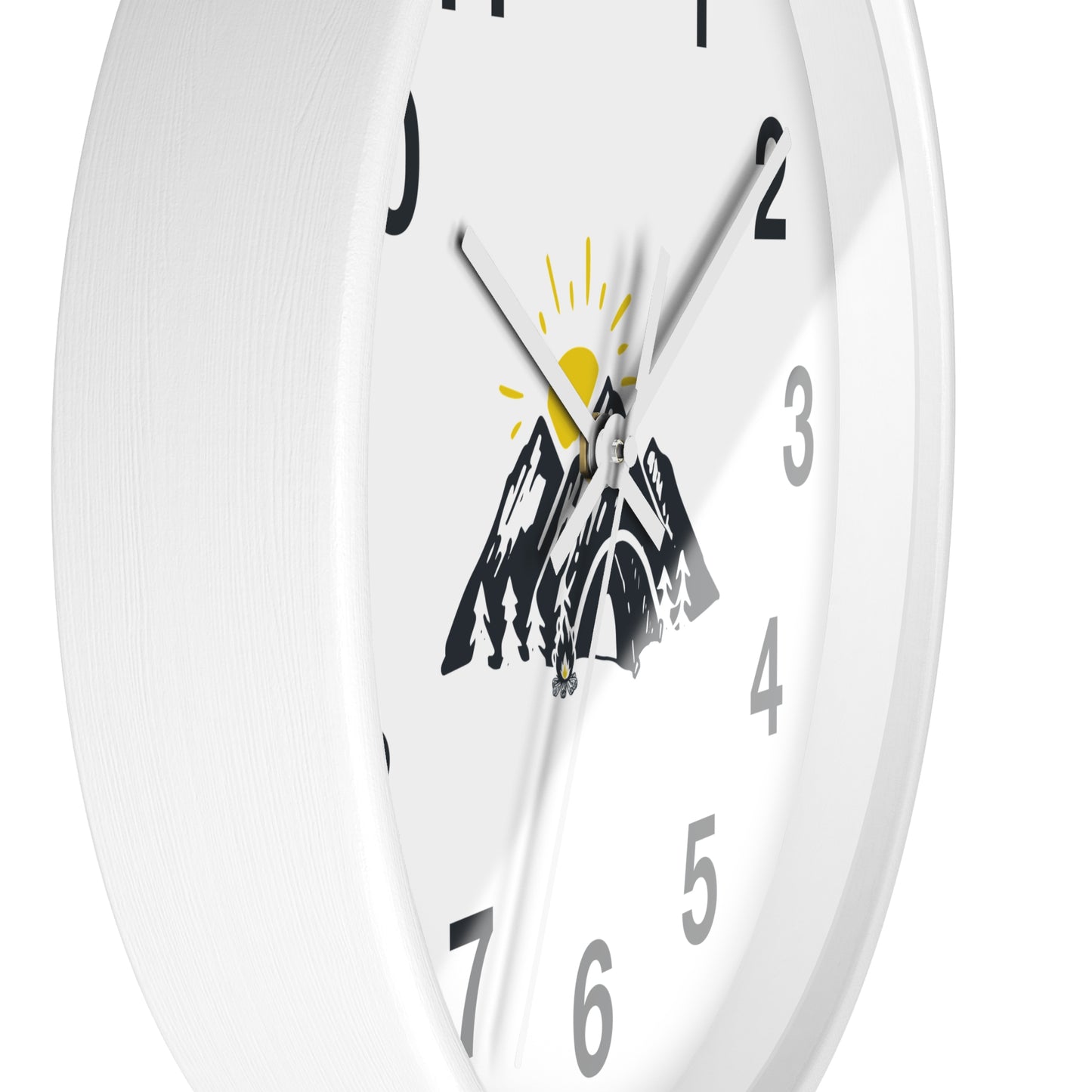 Mountain Camping Wall Clock - Sunrise Tent Design, Minimal Nature Home Decor