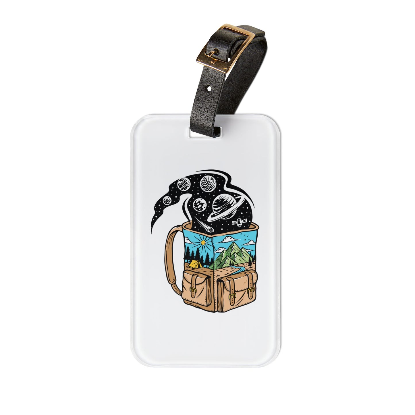 Adventure Backpack Luggage Tag - Travel Bag Tag with Night Sky & Mountain Illustration for Explorers