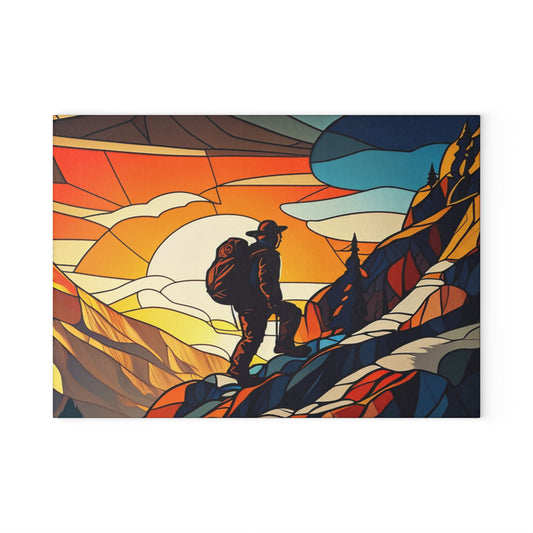 Mountain Hiker Glass Cutting Board - Adventure & Journey Inspired Kitchen Board for Outdoor Lovers