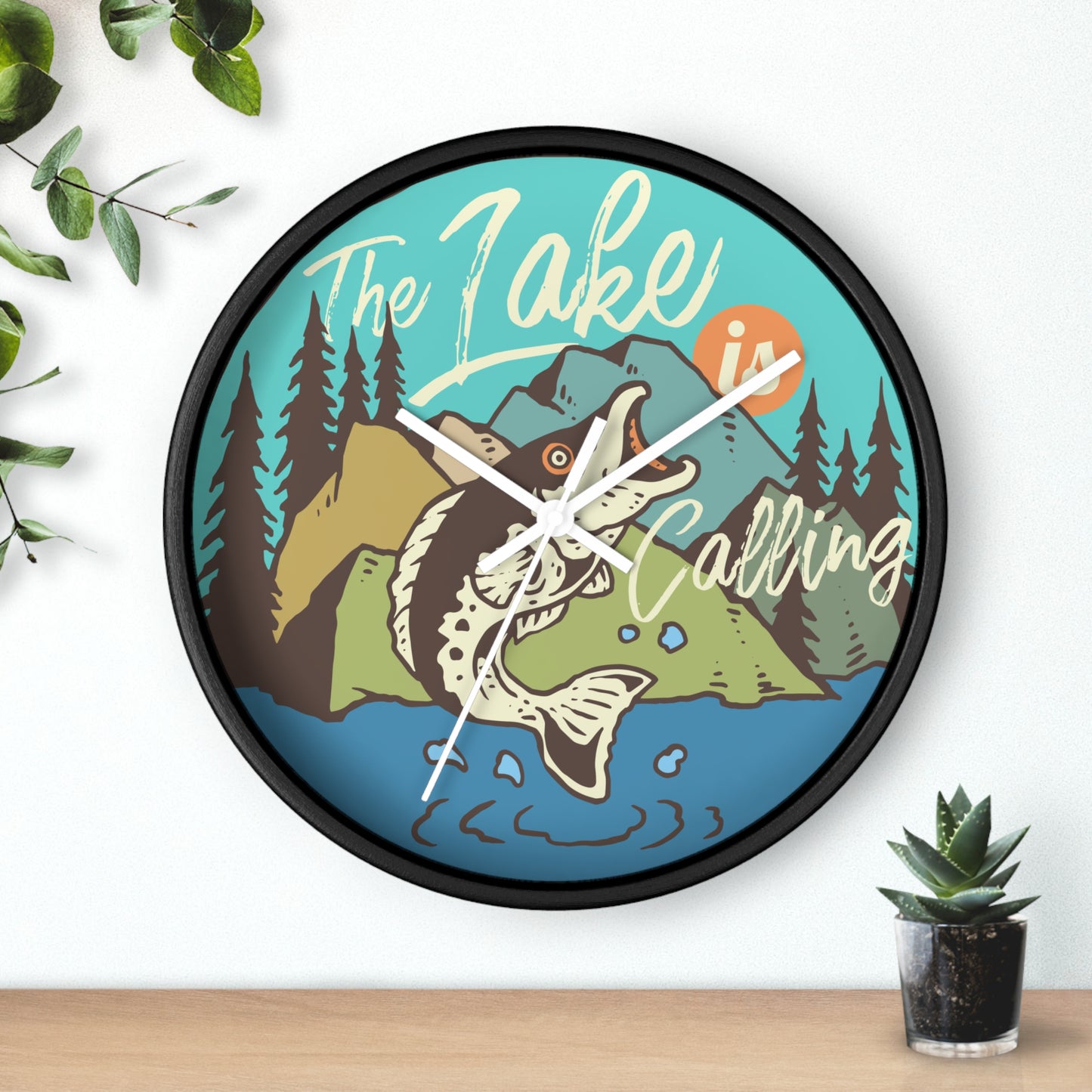 The Lake Is Calling Wall Clock - Cozy Nature Home Decor with Fishing Illustration