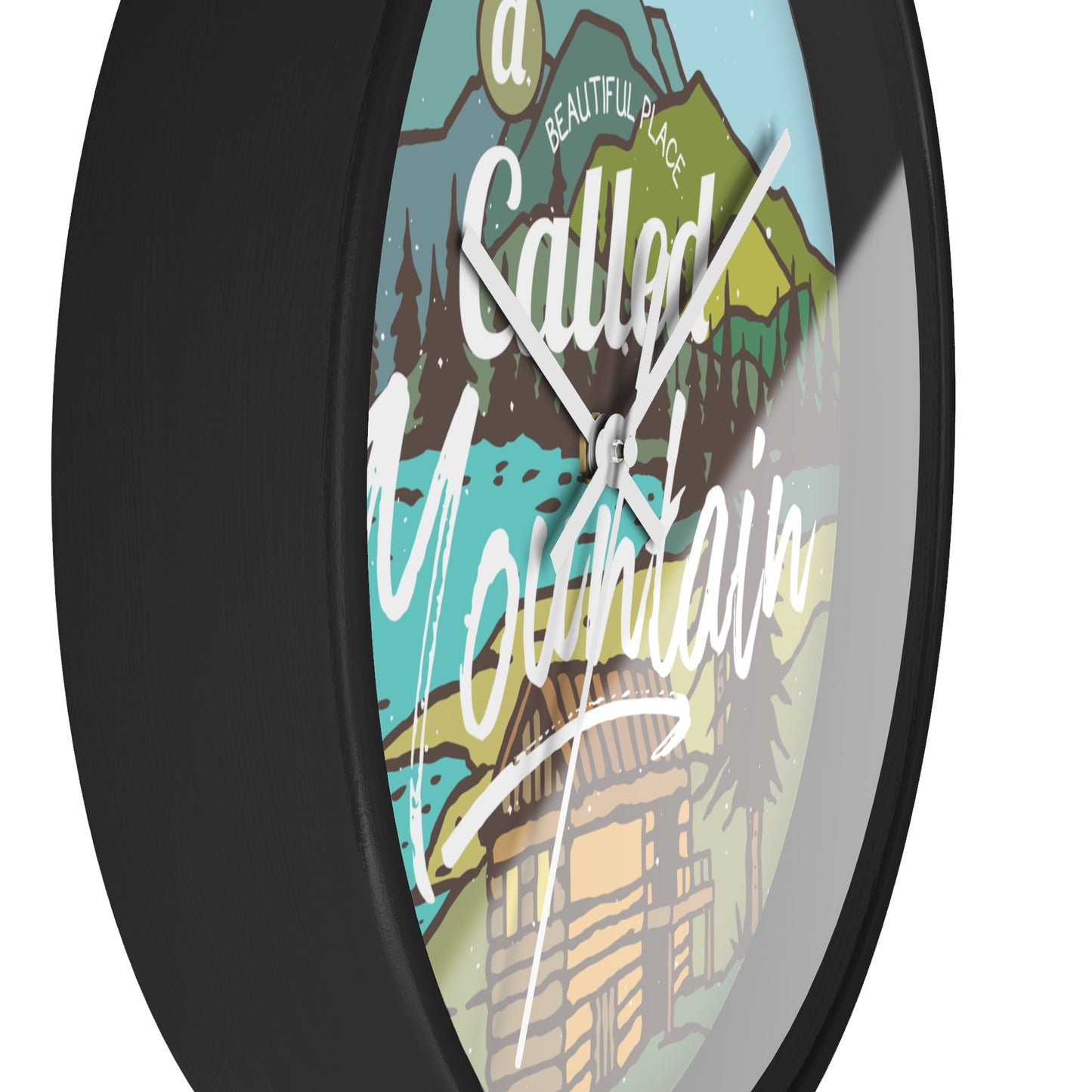 A Beautiful Place Called Mountain Wall Clock - Cozy Nature Home Decor with Cabin Illustration