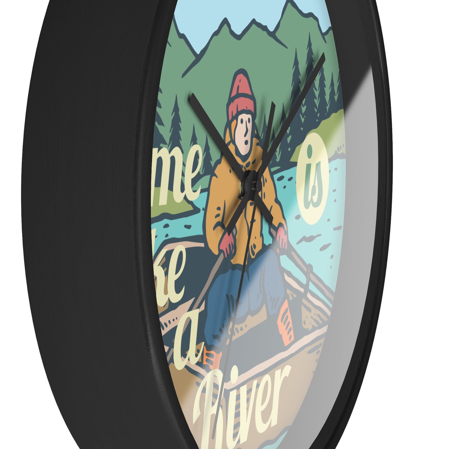 Time Is Like a River Wall Clock - Cozy Nature Home Decor with Calm Outdoor Illustration