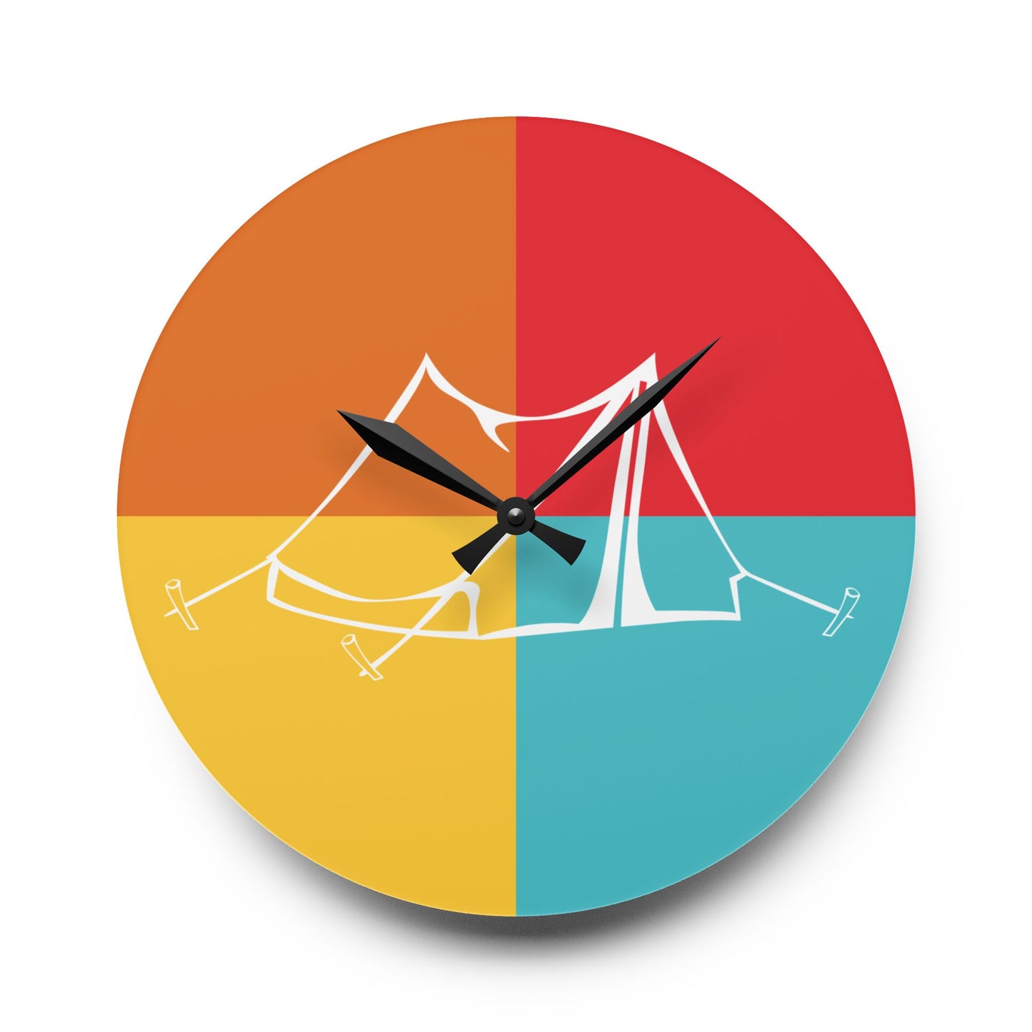 Minimal Camping Acrylic Wall Clock - Modern Color Block Nature Home Decor