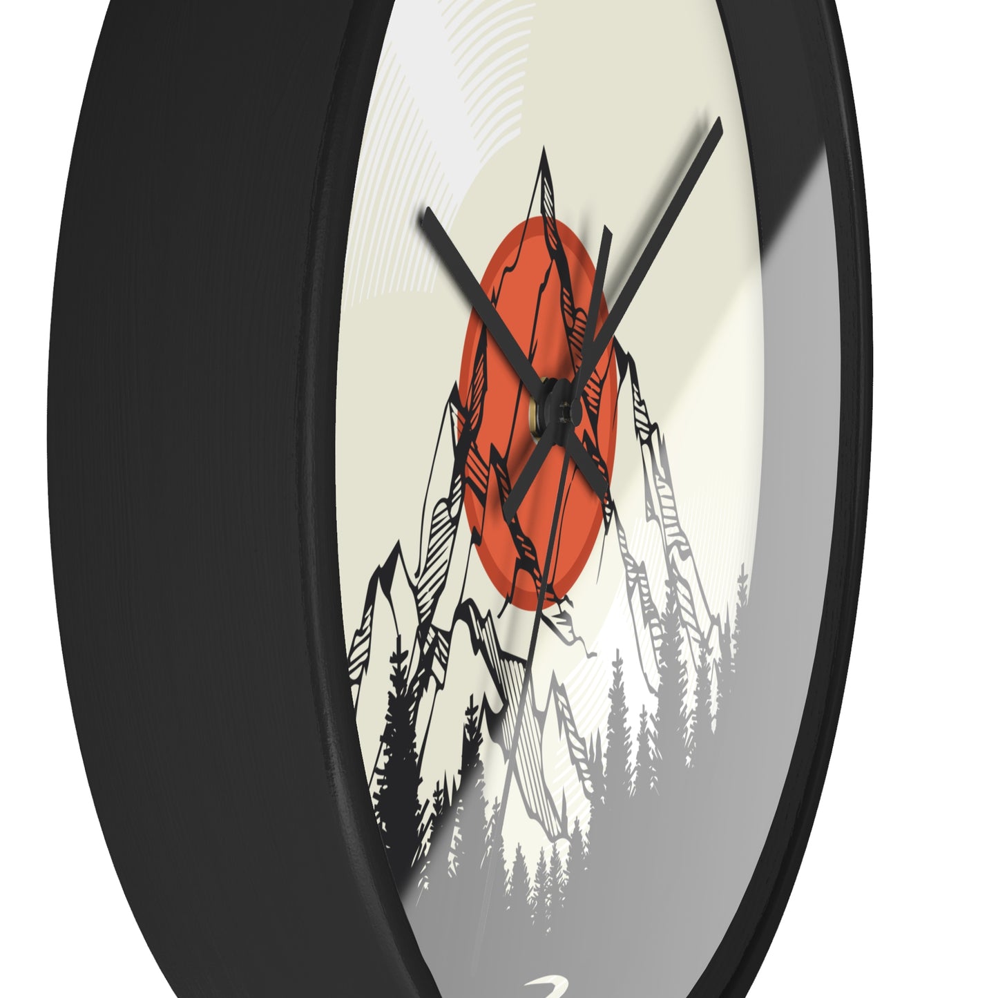 Mountain Sunrise Wall Clock - Minimal Forest & Peak Illustration, Modern Nature Decor