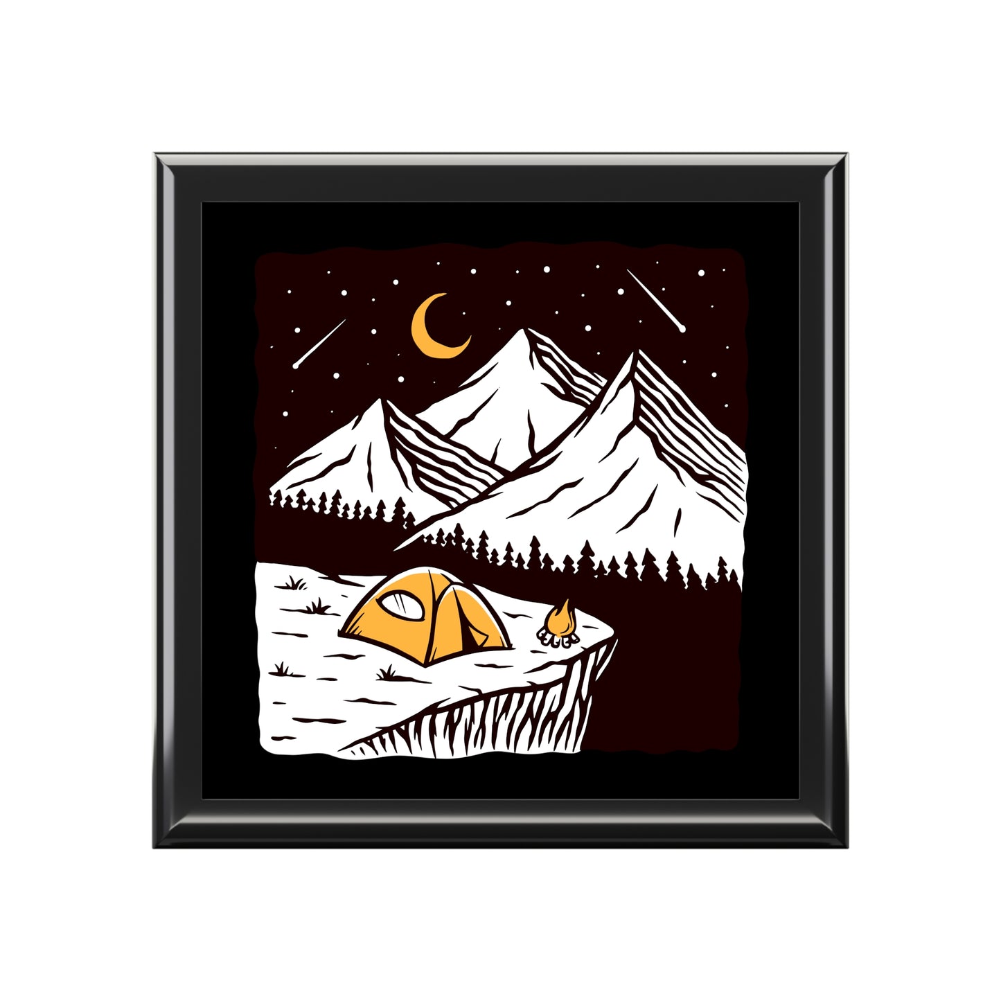 Night Camping Jewelry Box - Mountain Tent Under Stars, Adventure Inspired Keepsake Box