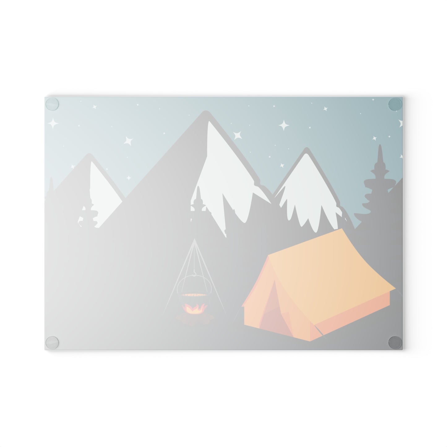 Night Camping Glass Cutting Board - Cozy Mountain Campfire Kitchen Board for Outdoor & Nature Lovers
