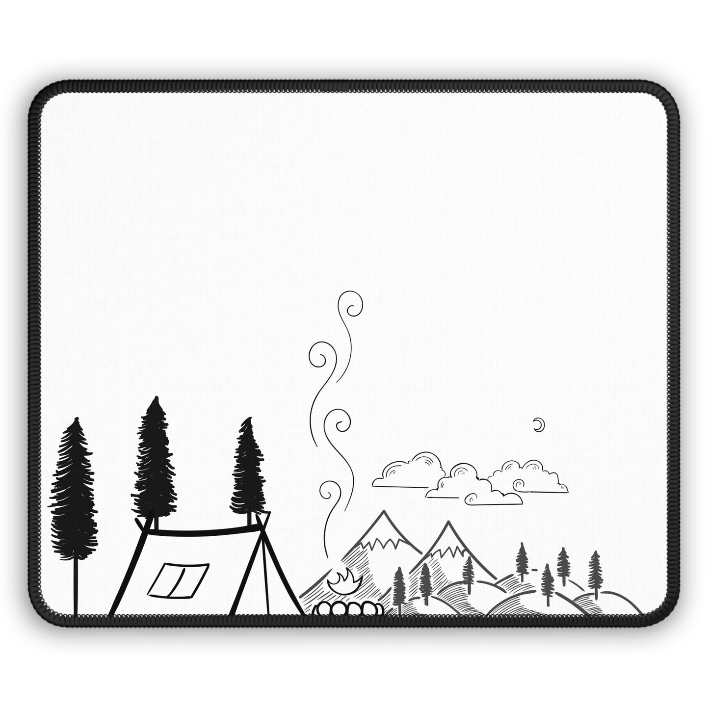Minimal Camping Line Art Mouse Pad - Cozy Nature Desk Decor with Clean Outdoor Design
