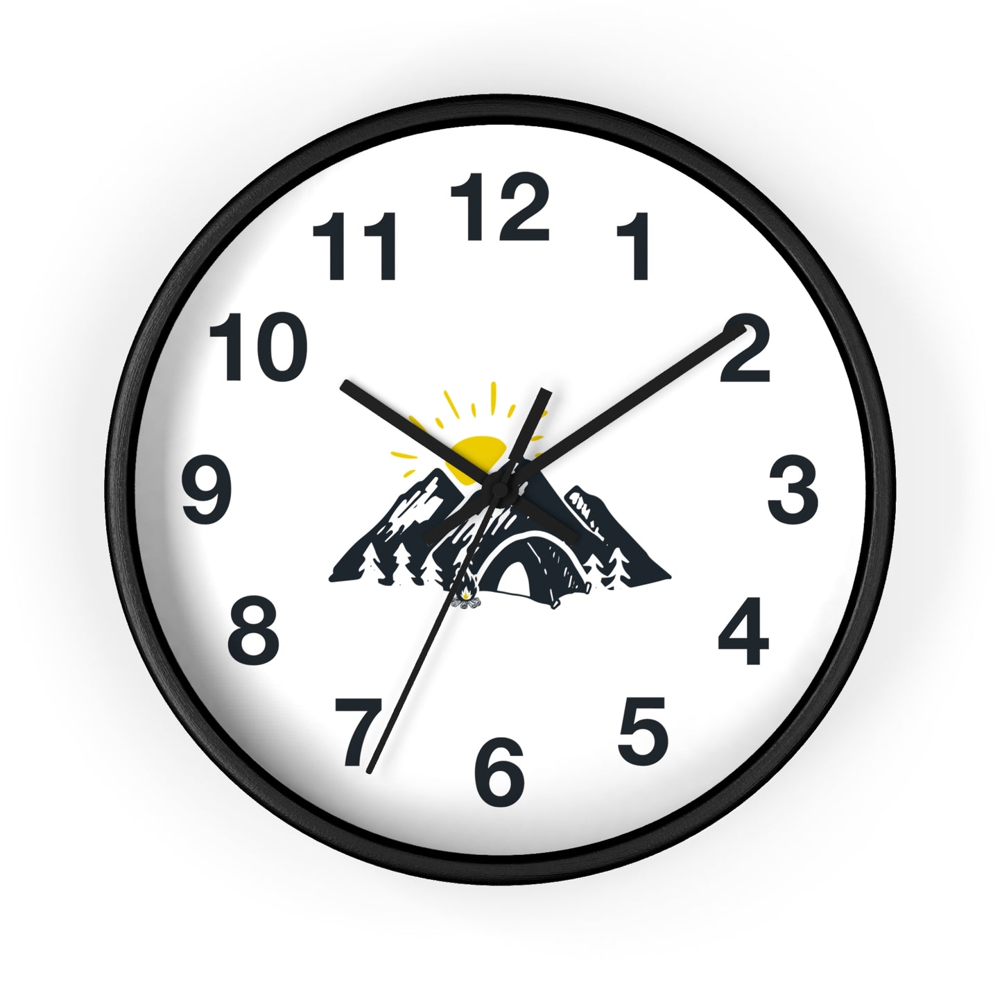 Mountain Camping Wall Clock - Sunrise Tent Design, Minimal Nature Home Decor