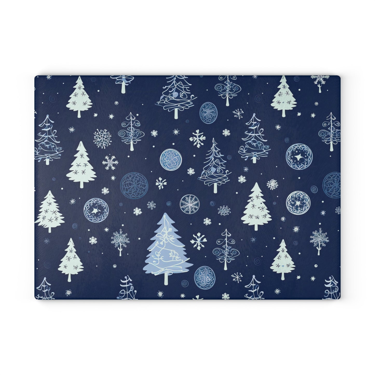 Winter Forest Pattern Glass Cutting Board - Cozy Holiday Kitchen Board, Snowy Tree Design