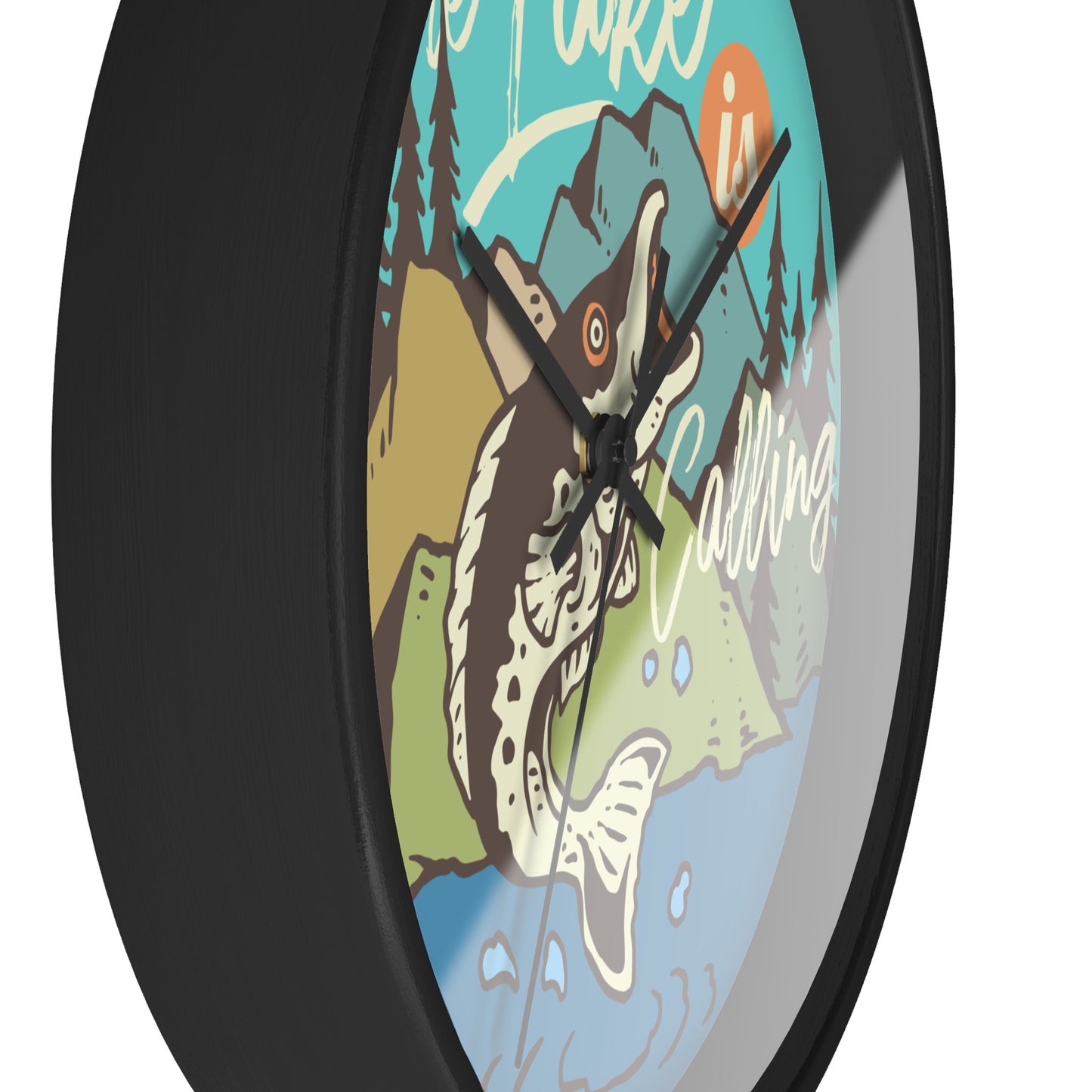 The Lake Is Calling Wall Clock - Cozy Nature Home Decor with Fishing Illustration