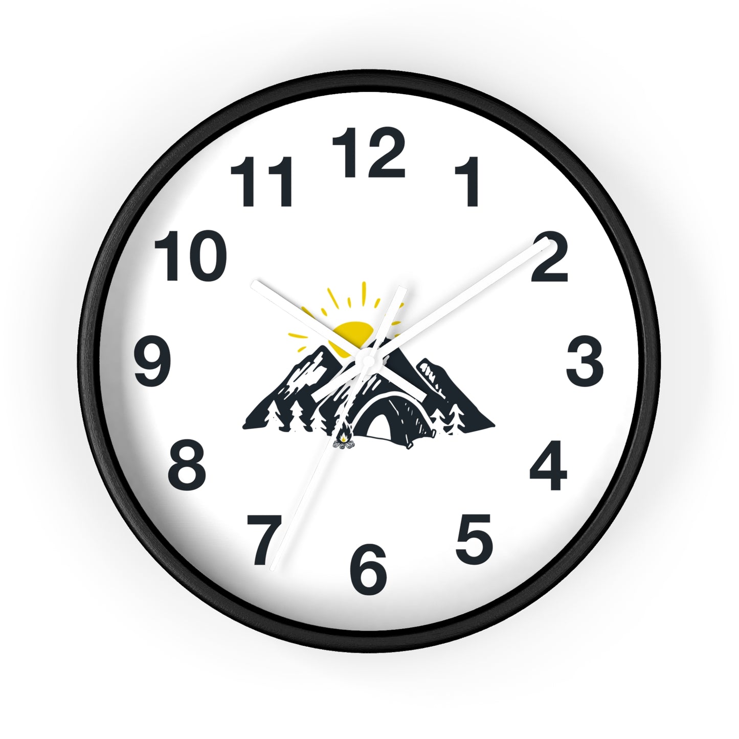 Mountain Camping Wall Clock - Sunrise Tent Design, Minimal Nature Home Decor