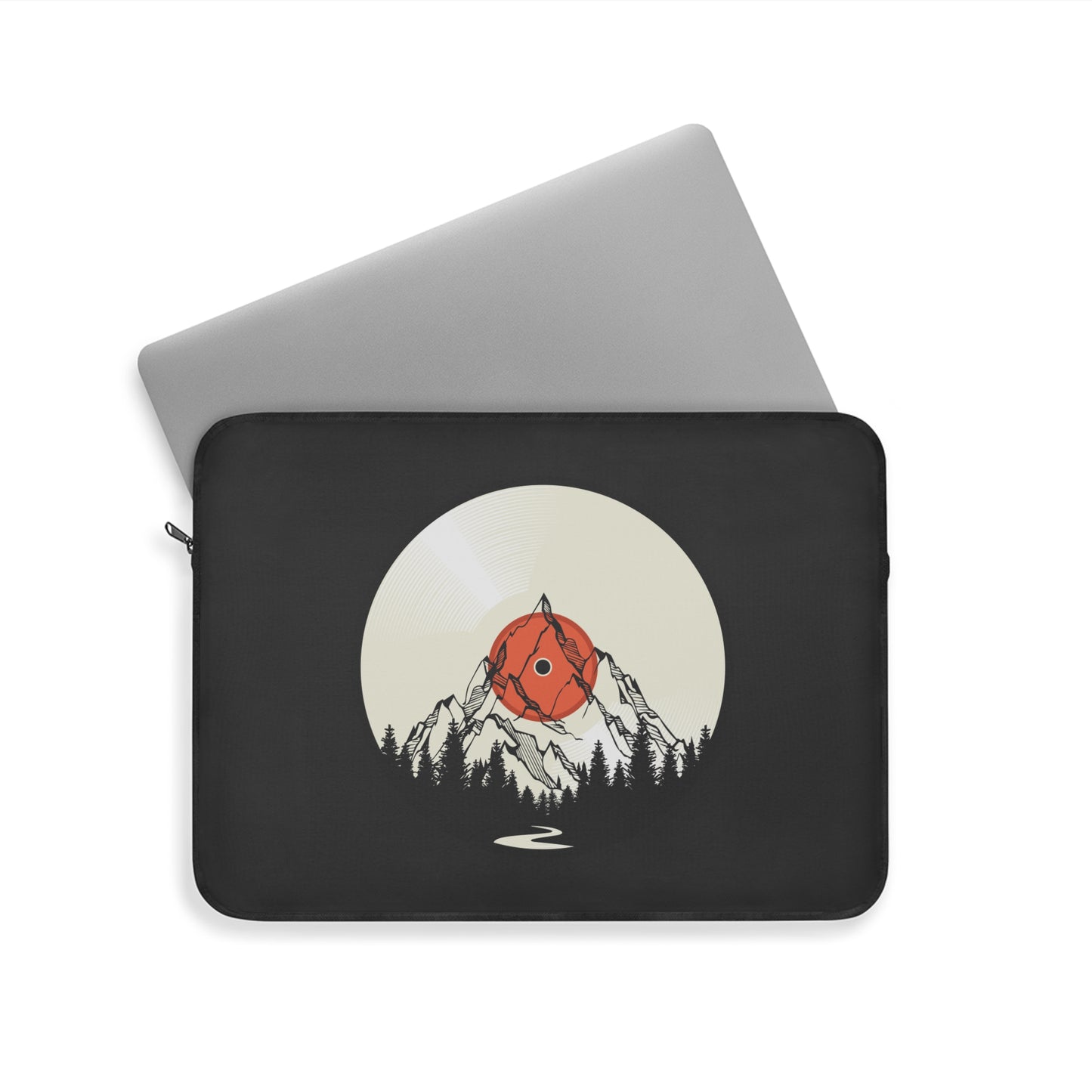 Minimal Mountain Sun Laptop Sleeve with Nature Night Illustration