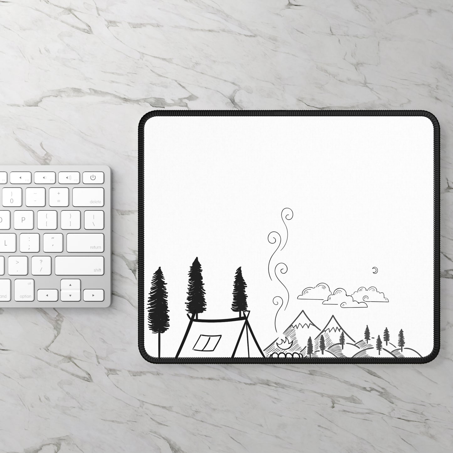 Minimal Camping Line Art Mouse Pad - Cozy Nature Desk Decor with Clean Outdoor Design
