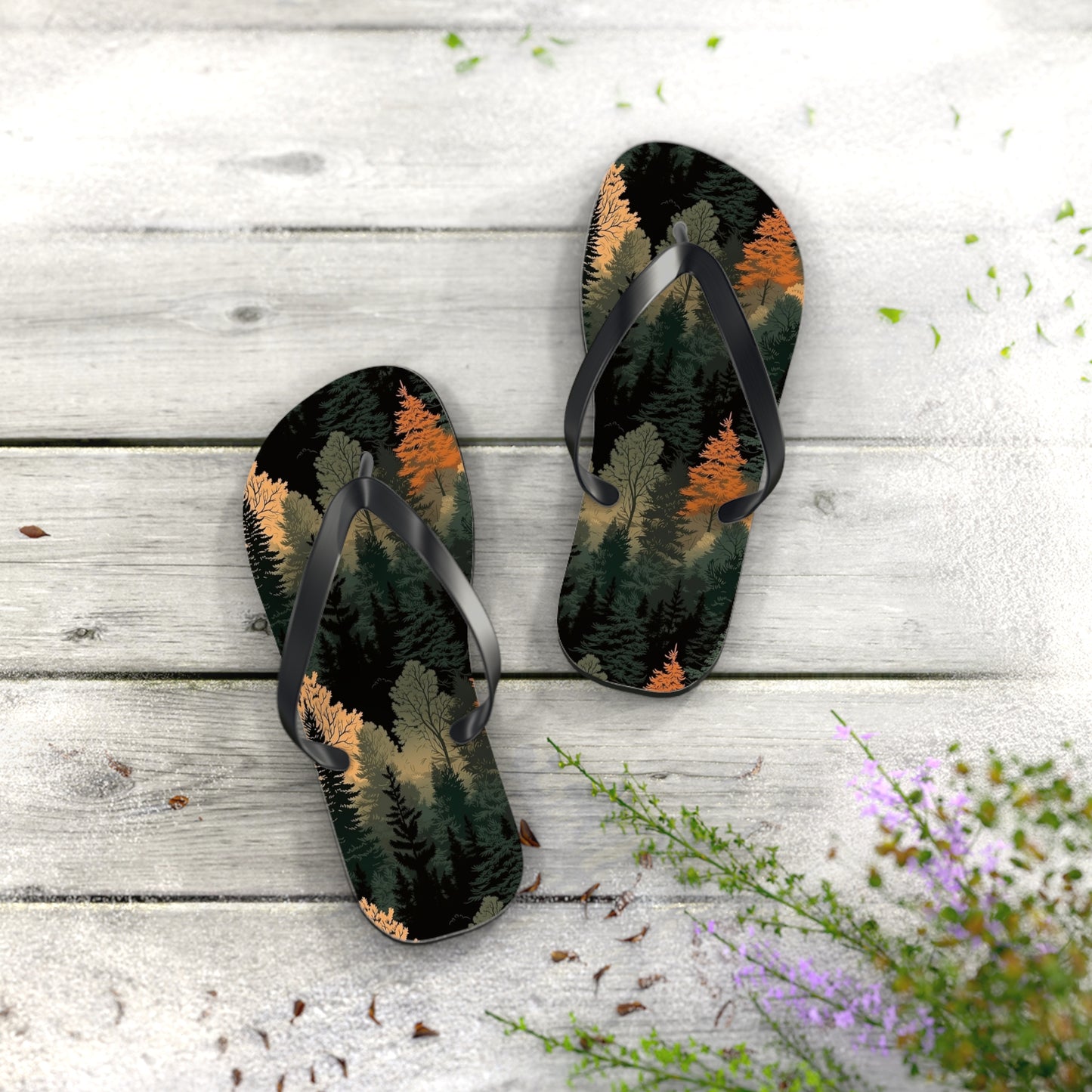 Forest Pattern Flip Flops - Nature Inspired Summer Sandals for Outdoor & Everyday Wear