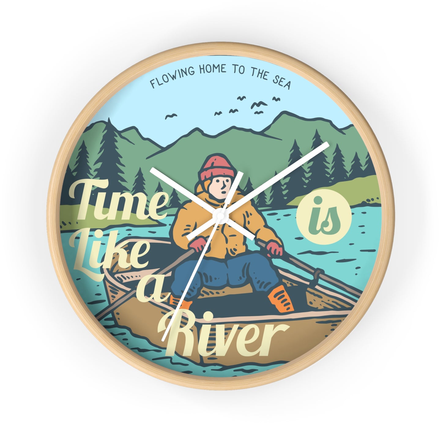 Time Is Like a River Wall Clock - Cozy Nature Home Decor with Calm Outdoor Illustration