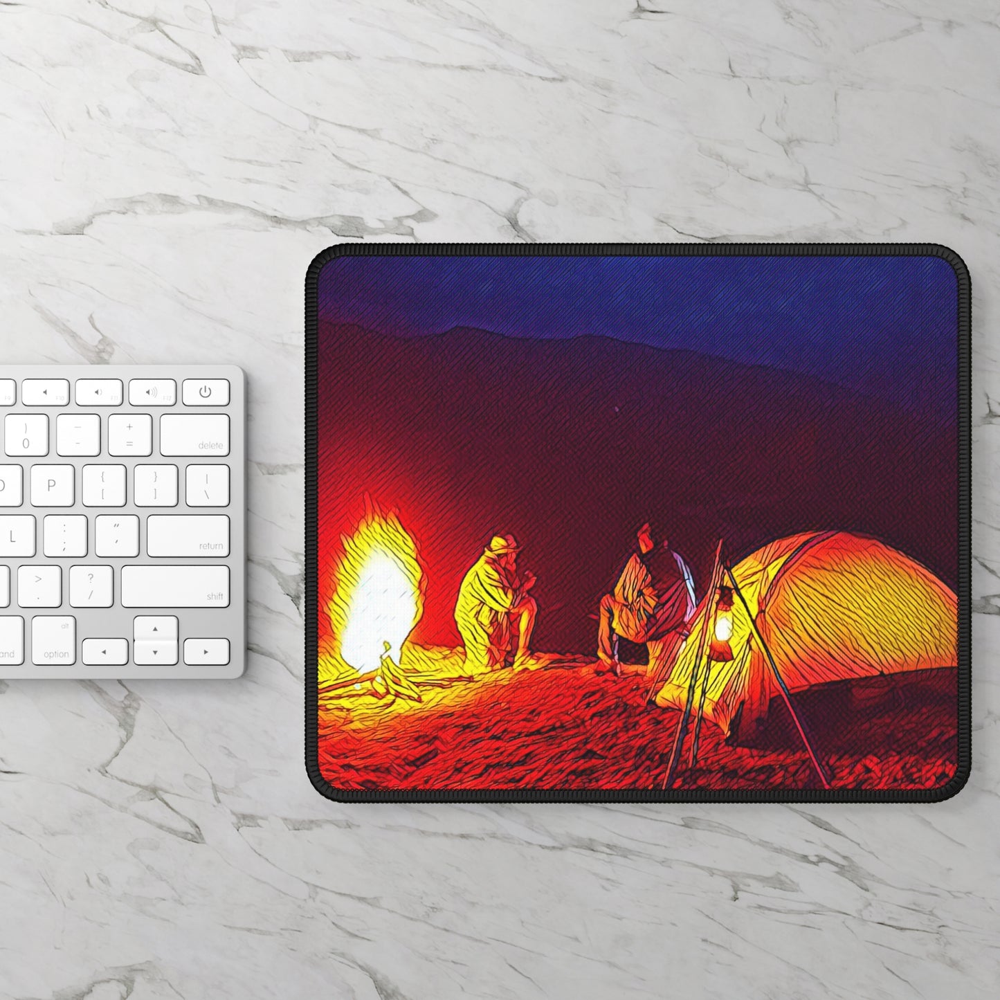 Night Campfire Camping Mouse Pad - Cozy Nature Desk Decor with Warm Outdoor Atmosphere