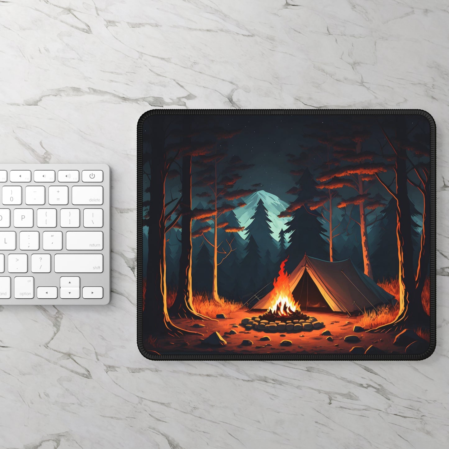 Forest Campfire Night Mouse Pad - Cozy Nature Desk Decor with Calm Camping Atmosphere