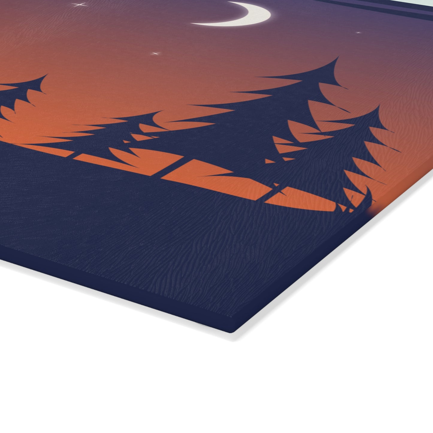 Night Camping Glass Cutting Board - Minimalist Forest & Moon Kitchen Board for Outdoor Lovers