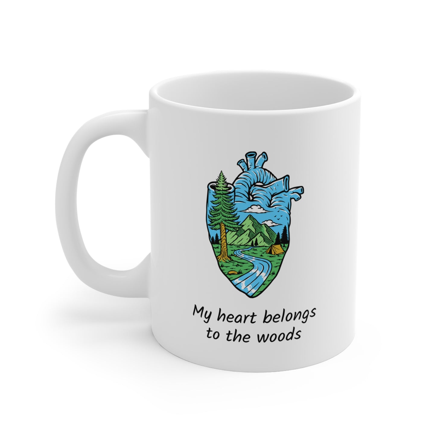 Personalized Anatomical Heart Nature Mug - Custom Name & Date Mountain River Illustration Coffee Cup