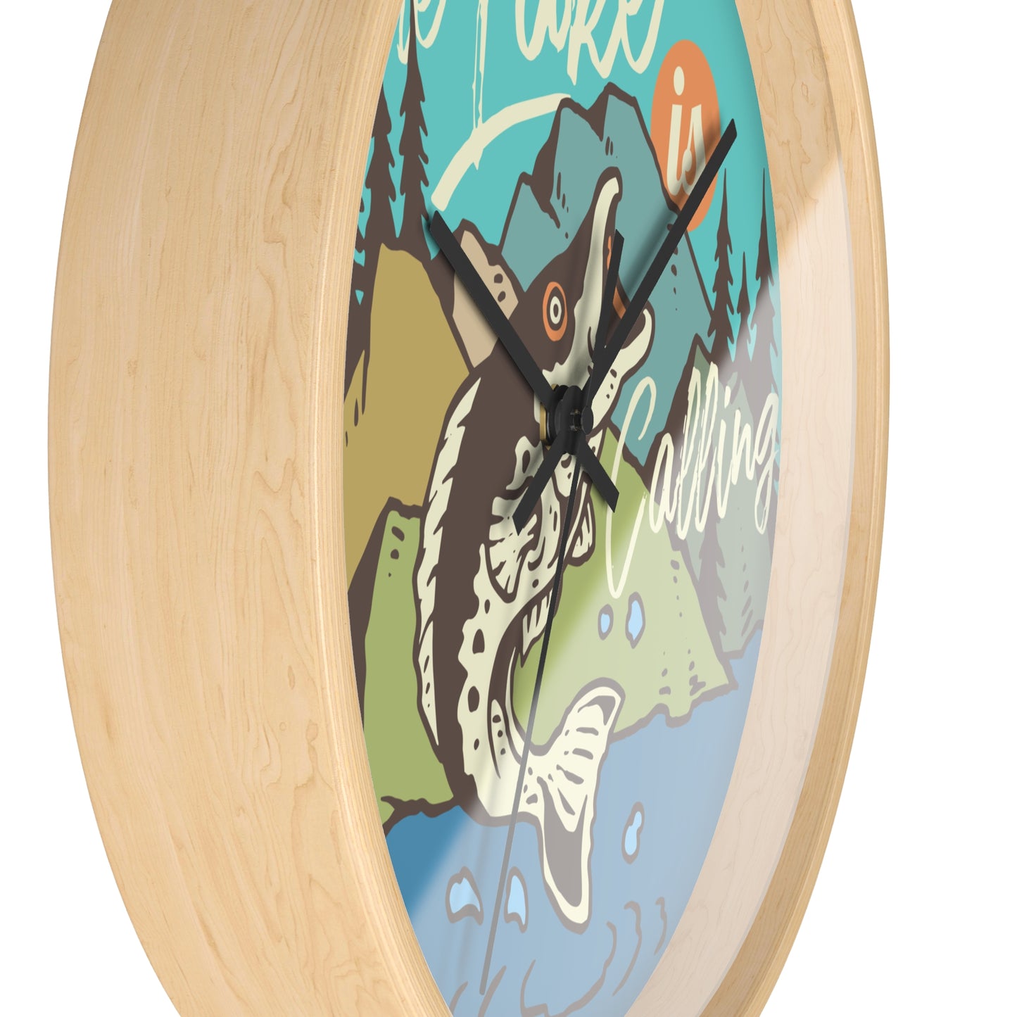 The Lake Is Calling Wall Clock - Cozy Nature Home Decor with Fishing Illustration