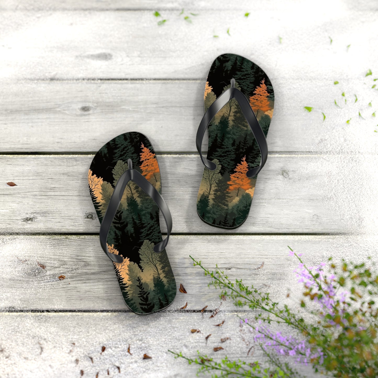 Forest Pattern Flip Flops - Nature Inspired Summer Sandals for Outdoor & Everyday Wear