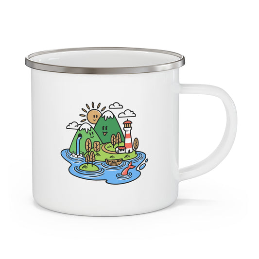 Cute Island Enamel Camping Mug - Cozy Coffee Mug for Ocean Lovers, Campfire Mornings & Slow Adventures