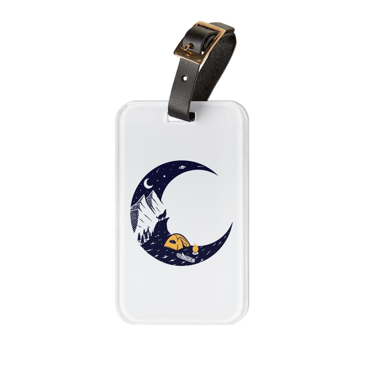 Moonlit Camping Luggage Tag with Night Mountain Nature Illustration