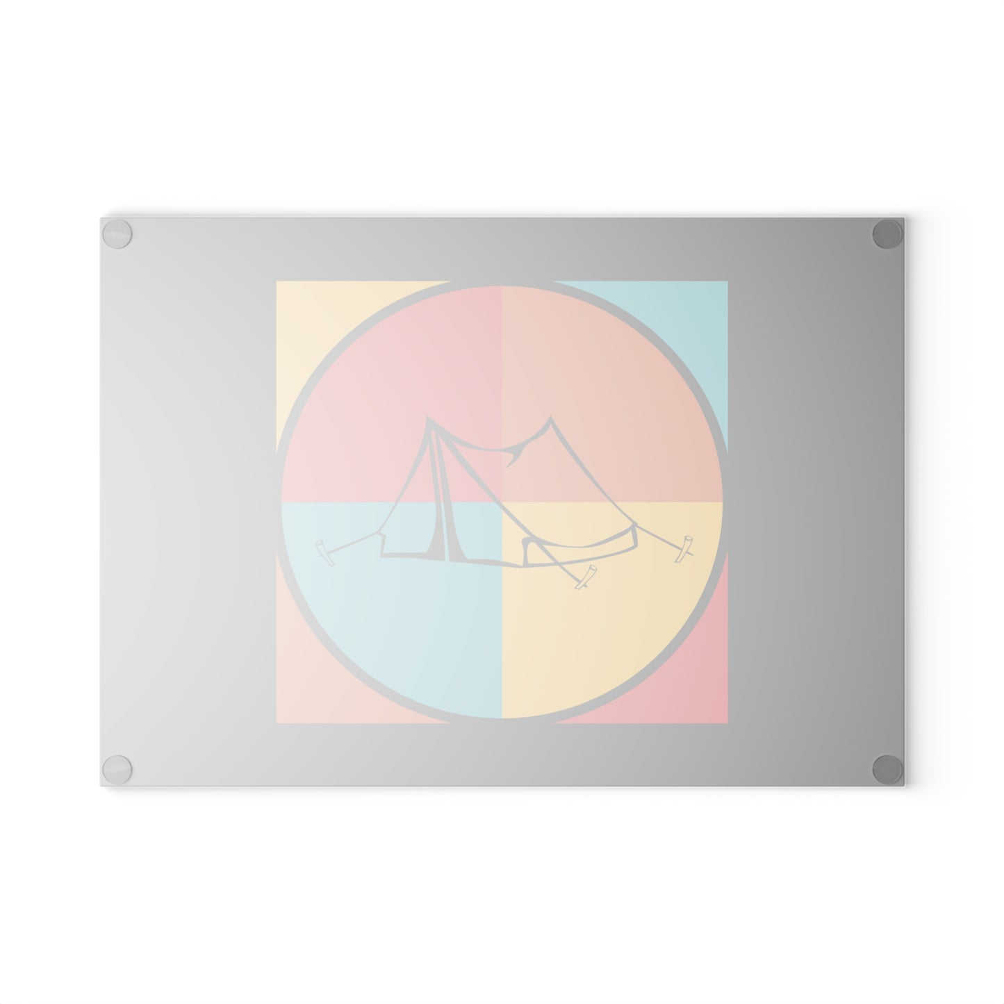 Minimal Camping Tent Glass Cutting Board with Retro Color Nature Design