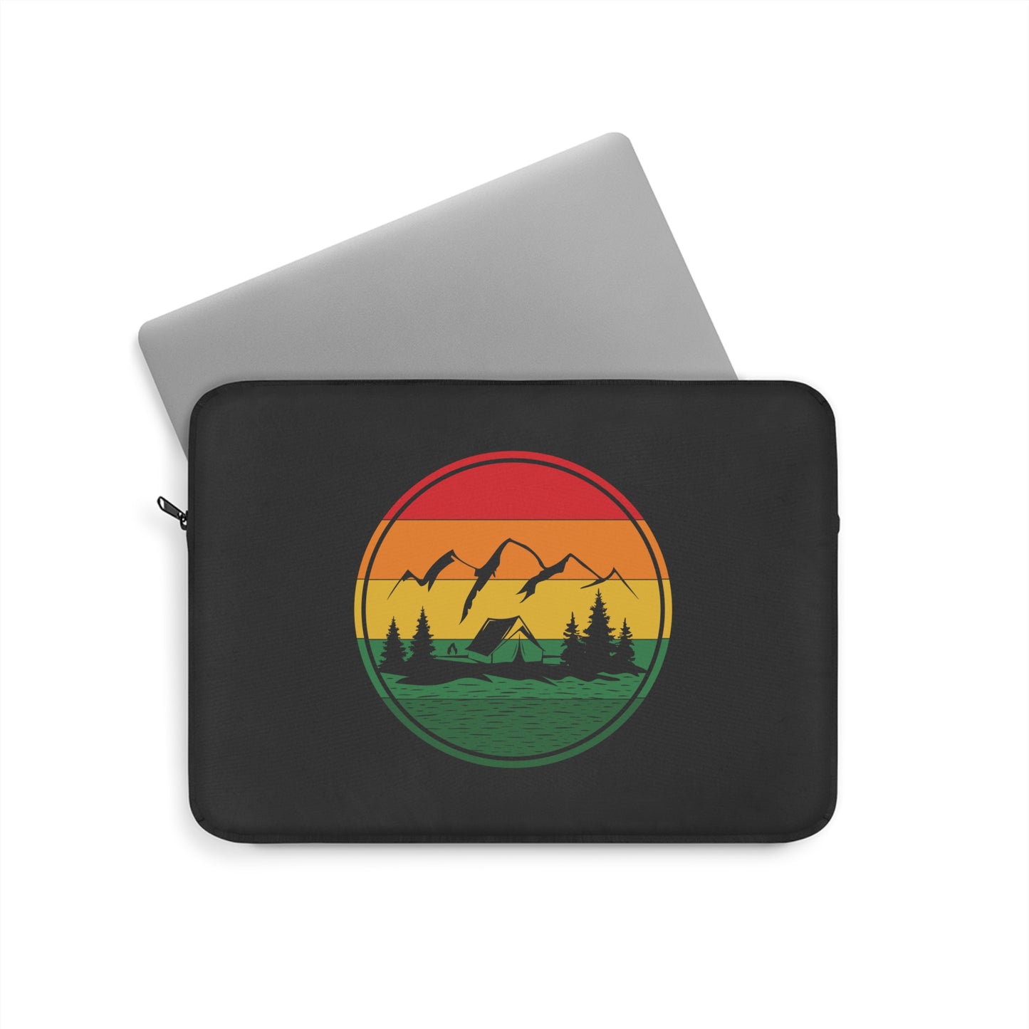 Retro Mountain Lake Laptop Sleeve with Sunset Camping Nature Design