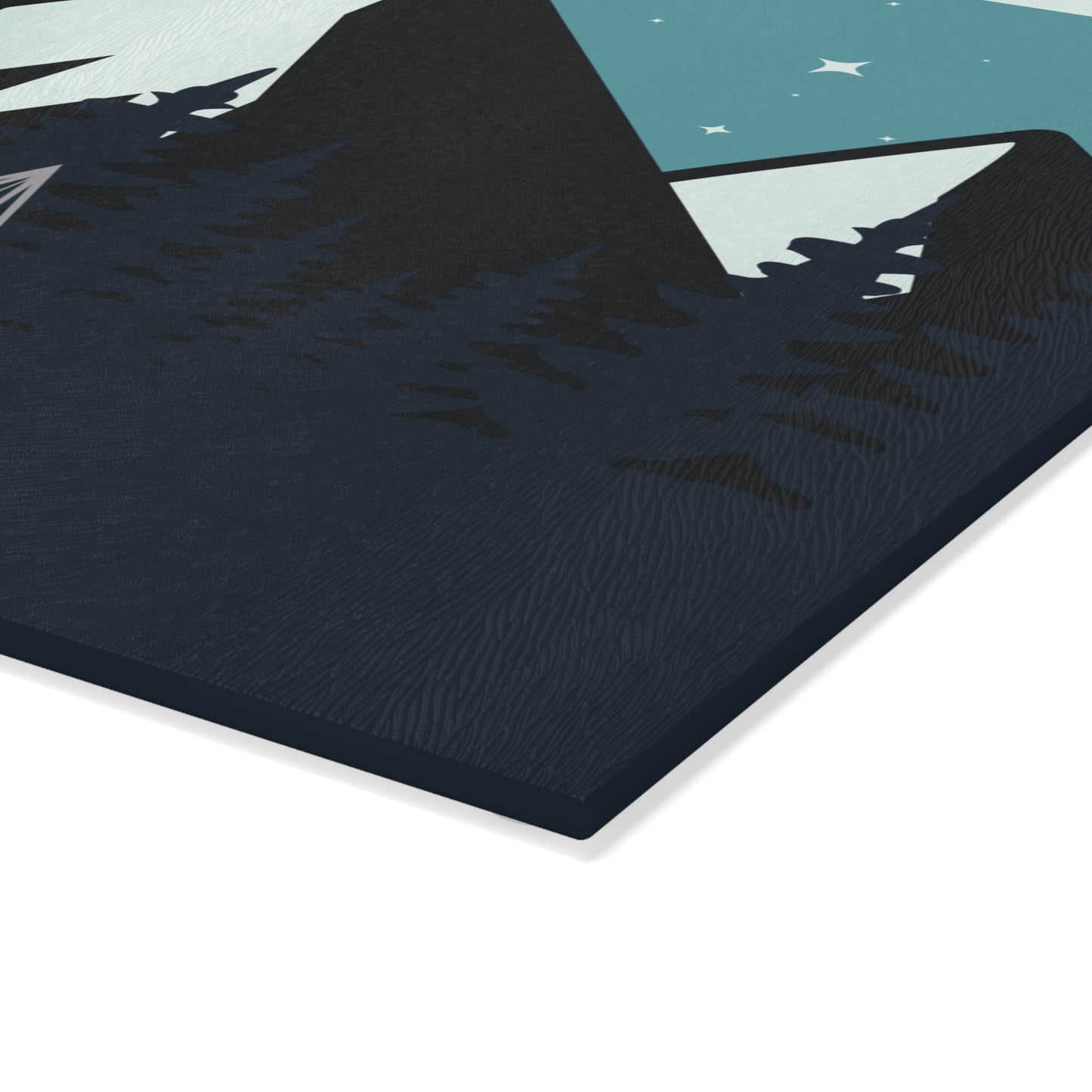 Night Camping Glass Cutting Board - Cozy Mountain Campfire Kitchen Board for Outdoor & Nature Lovers