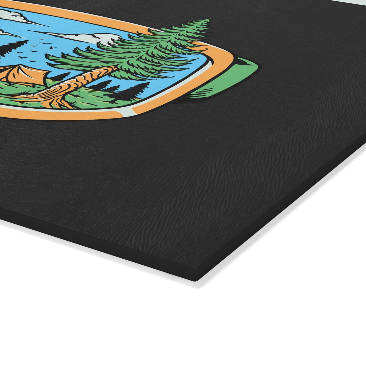 Mountain View Goggles Glass Cutting Board with Camping Nature Scene