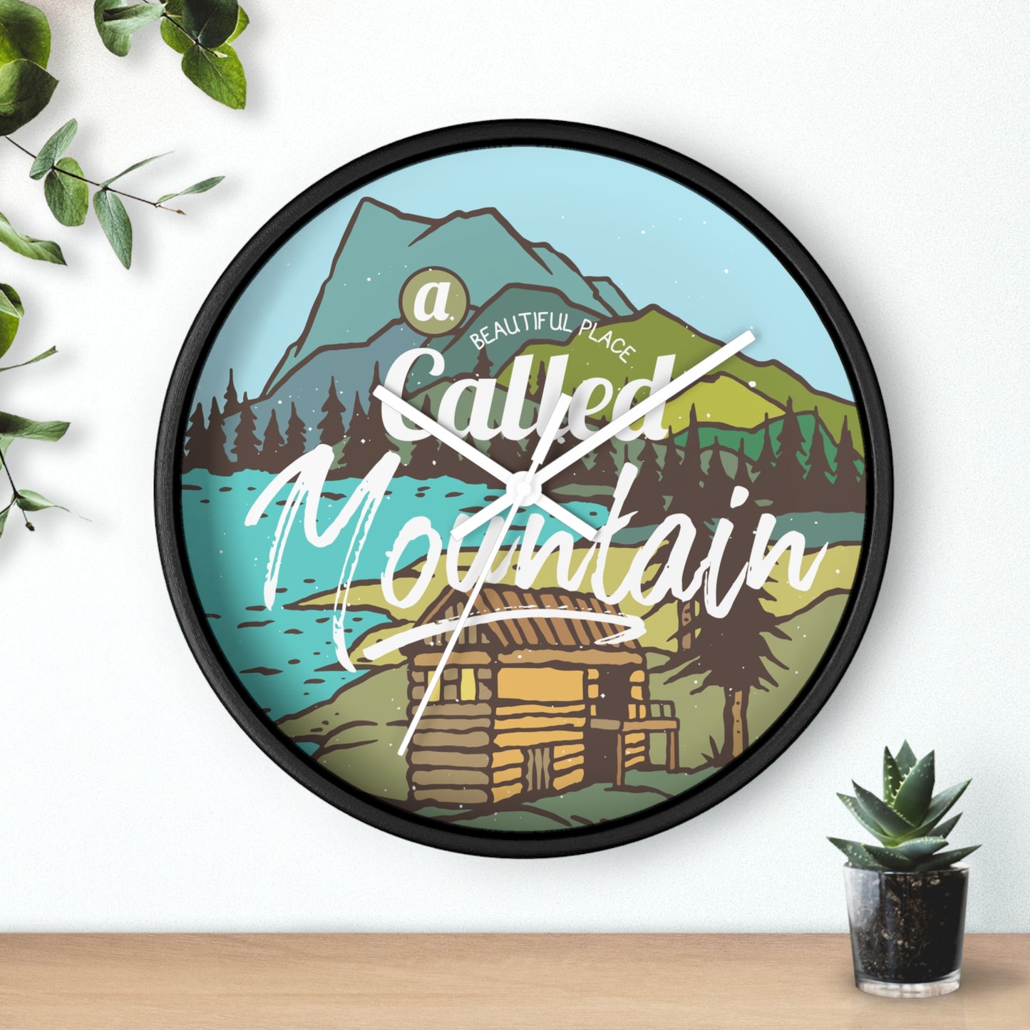 A Beautiful Place Called Mountain Wall Clock - Cozy Nature Home Decor with Cabin Illustration